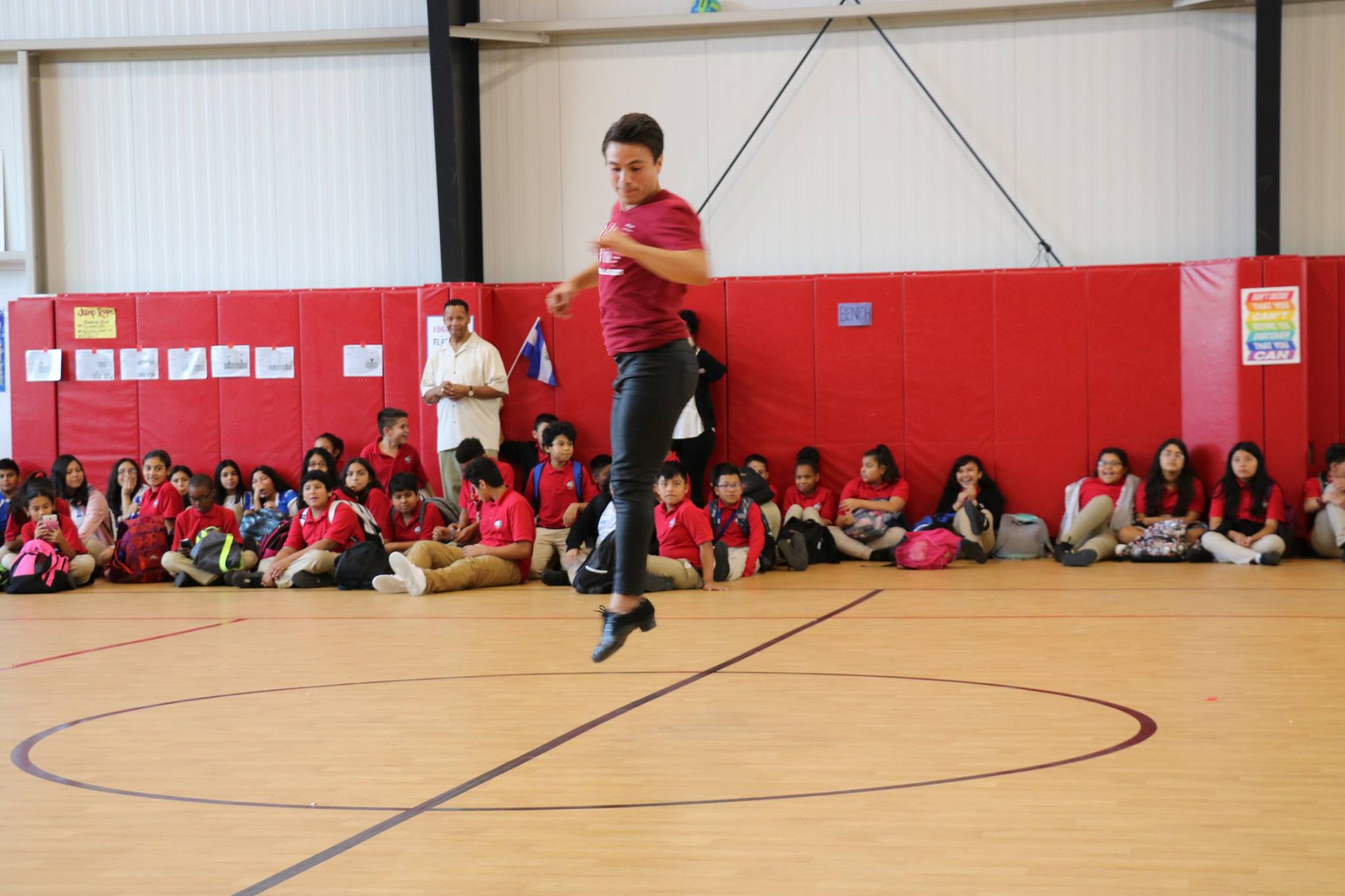 Salsa With Silvia instructor Mario Cervantes performs salsa for the Cesar Chaves students, staff and teachers to help them celebrate Hispanic Heritage Month.