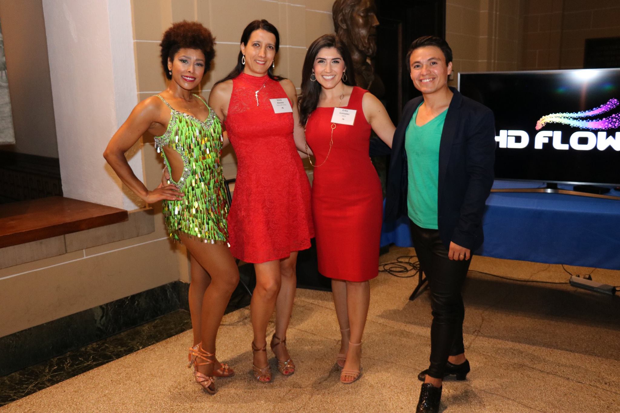 In this photo: Instructor Chivonnie, Owner Silvia Alexiev, NBC4 Anchor Erika Gonzalez and Instructor Mario