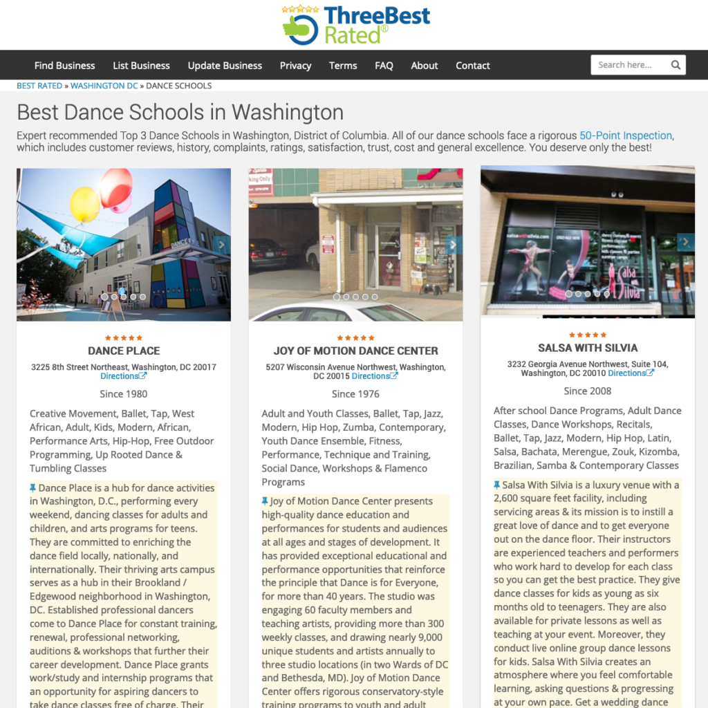 Salsa With Silvia Listed As Top Three Rated Dance Studios In Washington, DC