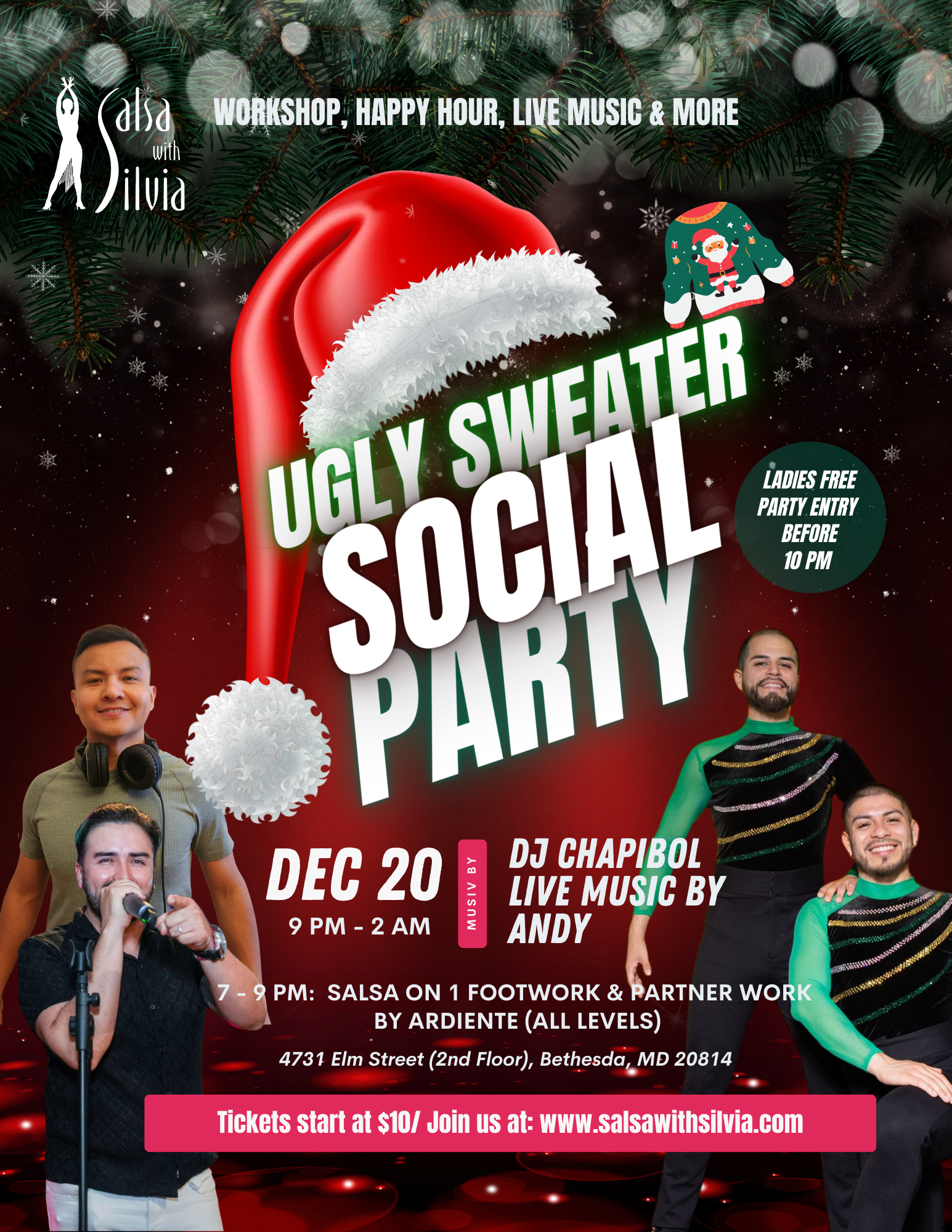 Salsa and Bachata Party in Bethesda, Maryland. Christmas Ugly Sweater Edition