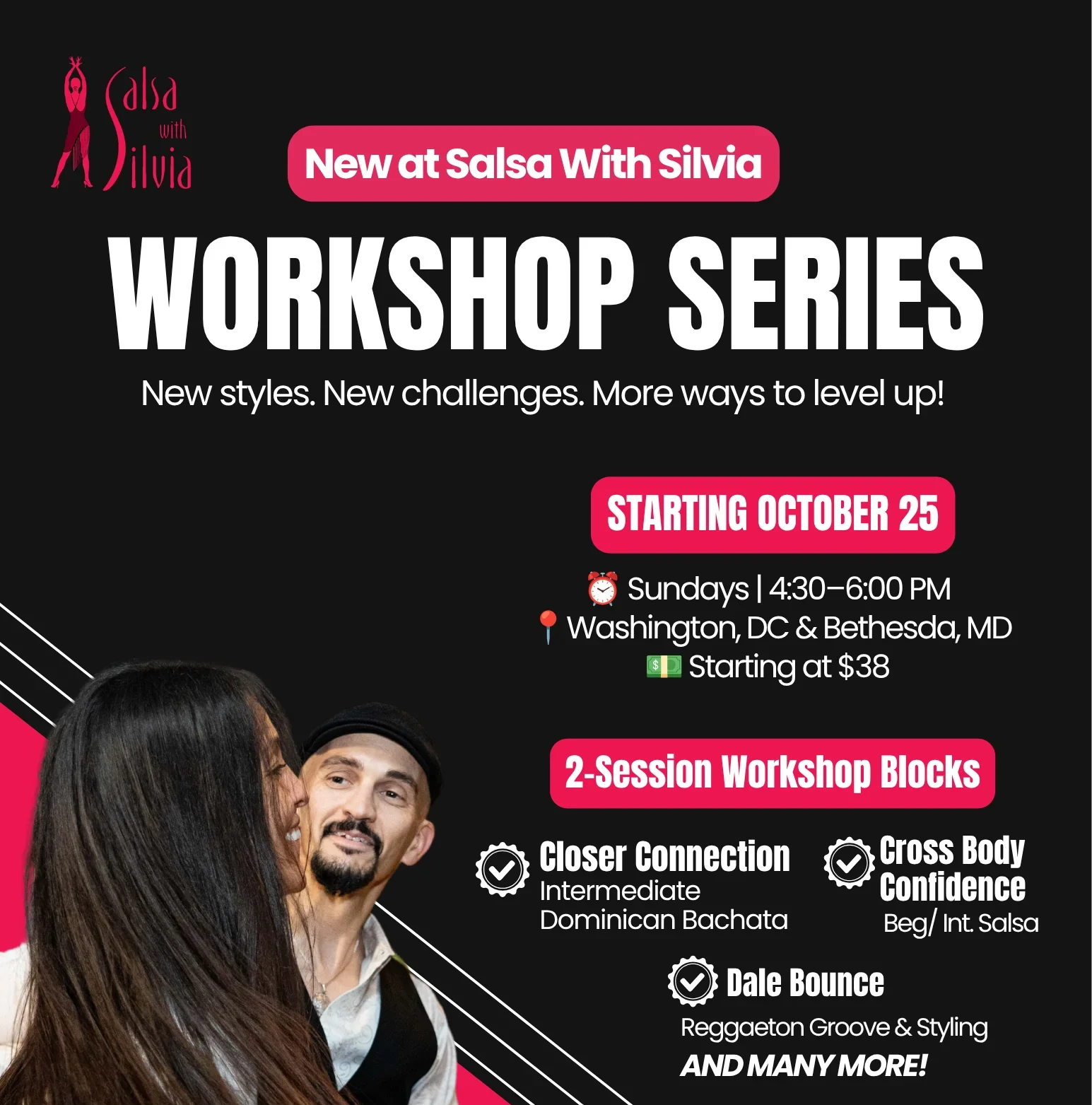 Sunday Workshop Series in DC & Bethesda: Salsa, Reggaeton and Bachata