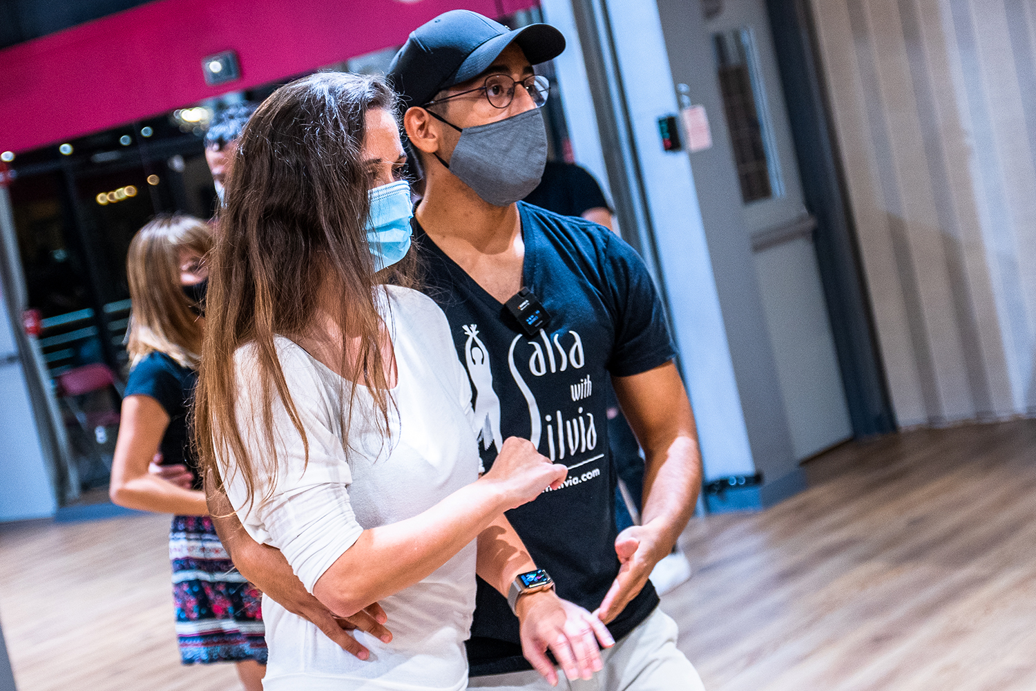 Salsa and Bachata classes during COVID-19 at the Salsa With Silvia dance studio in Bethesda. Safety precautions in place.