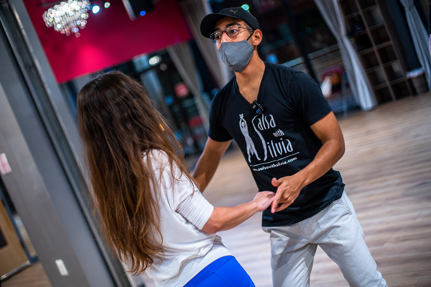 Salsa and Bachata classes during COVID-19 at the Salsa With Silvia dance studio in Bethesda. Safety precautions in place.