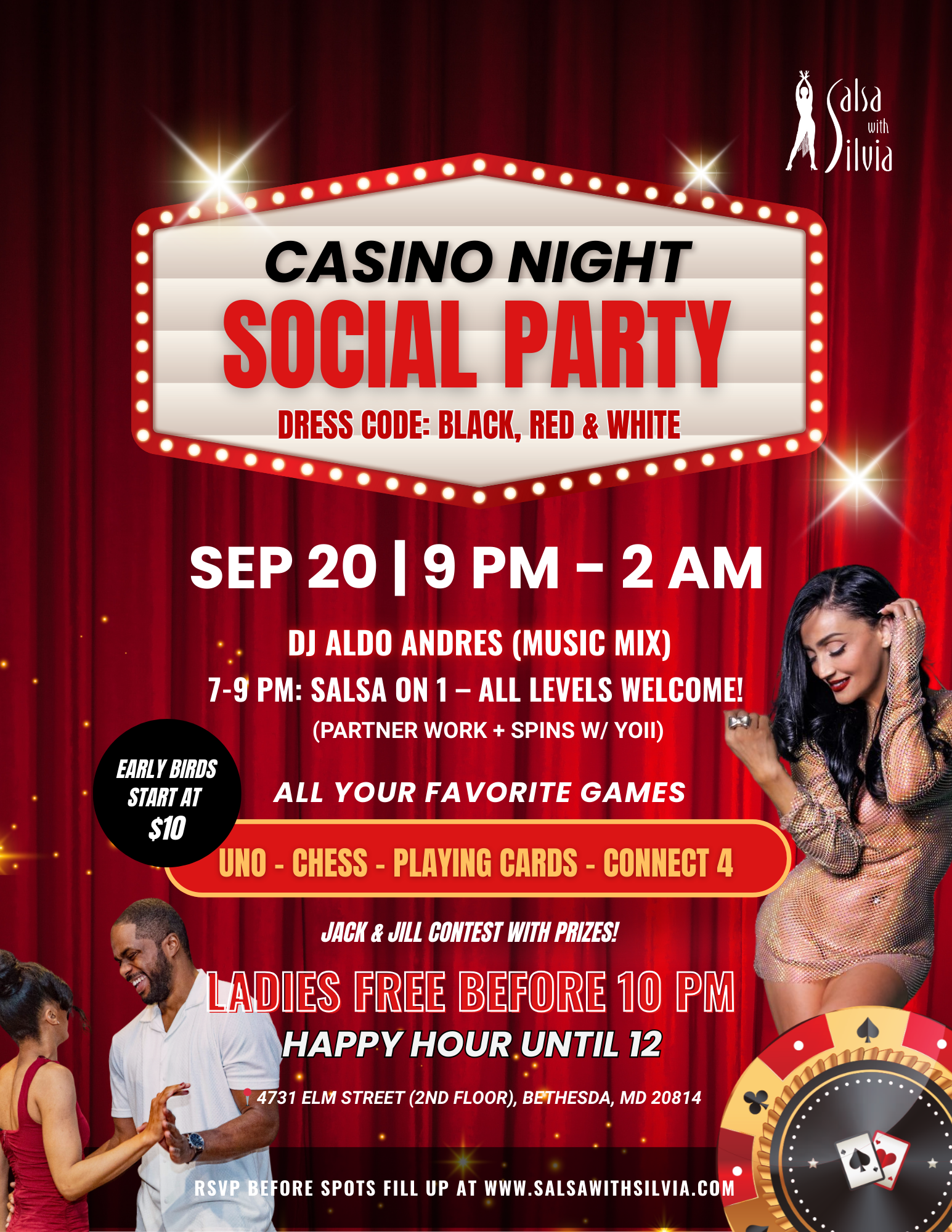 Casino Night Salsa and Bachata Party in the DMV, Maryland