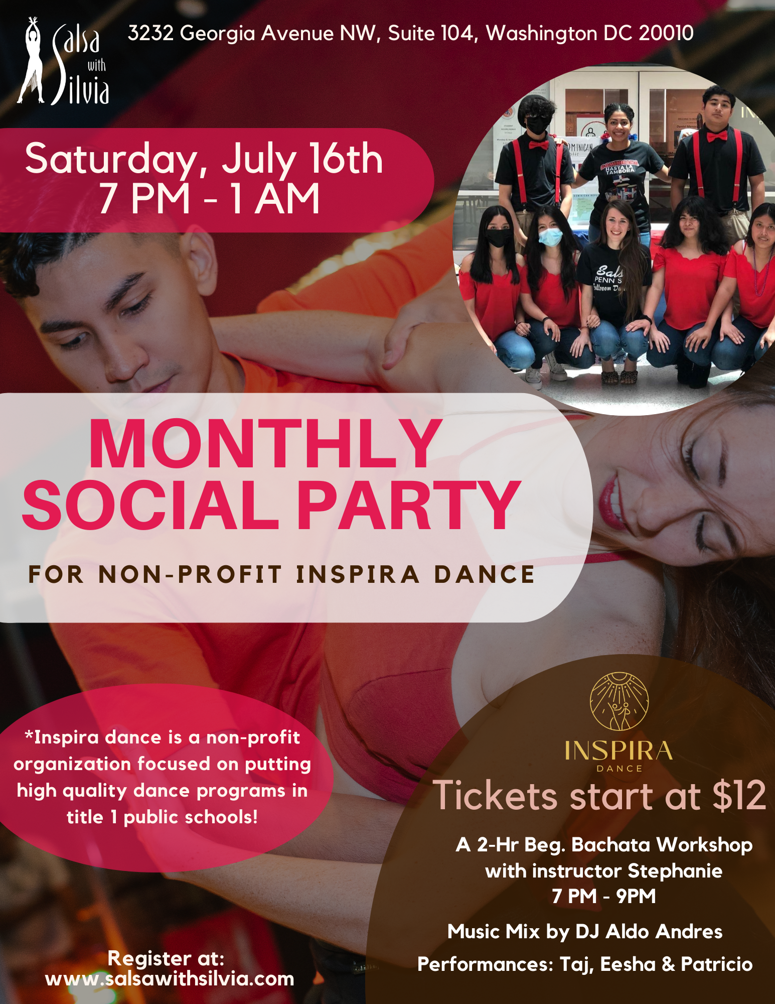 Fundraiser for Inspira Dance Monthly Social Dance Party + Beg. Bachata Workshop with Stephanie