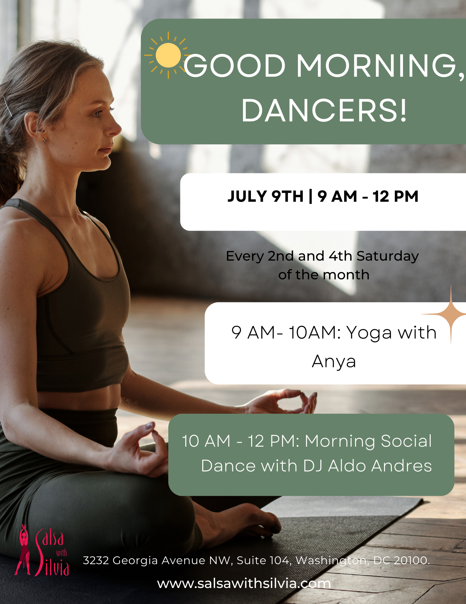 Saturday Morning Social Dance Party with DJ Aldo Andres GOOD MORNING, DANCERS! Health & Wellness Class + Morning Social