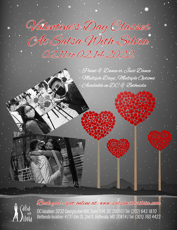 Valentine's Day Romantic Dance Classes, Paint And Dance classes at the Salsa With Silvia Studio in Bethesda and DC